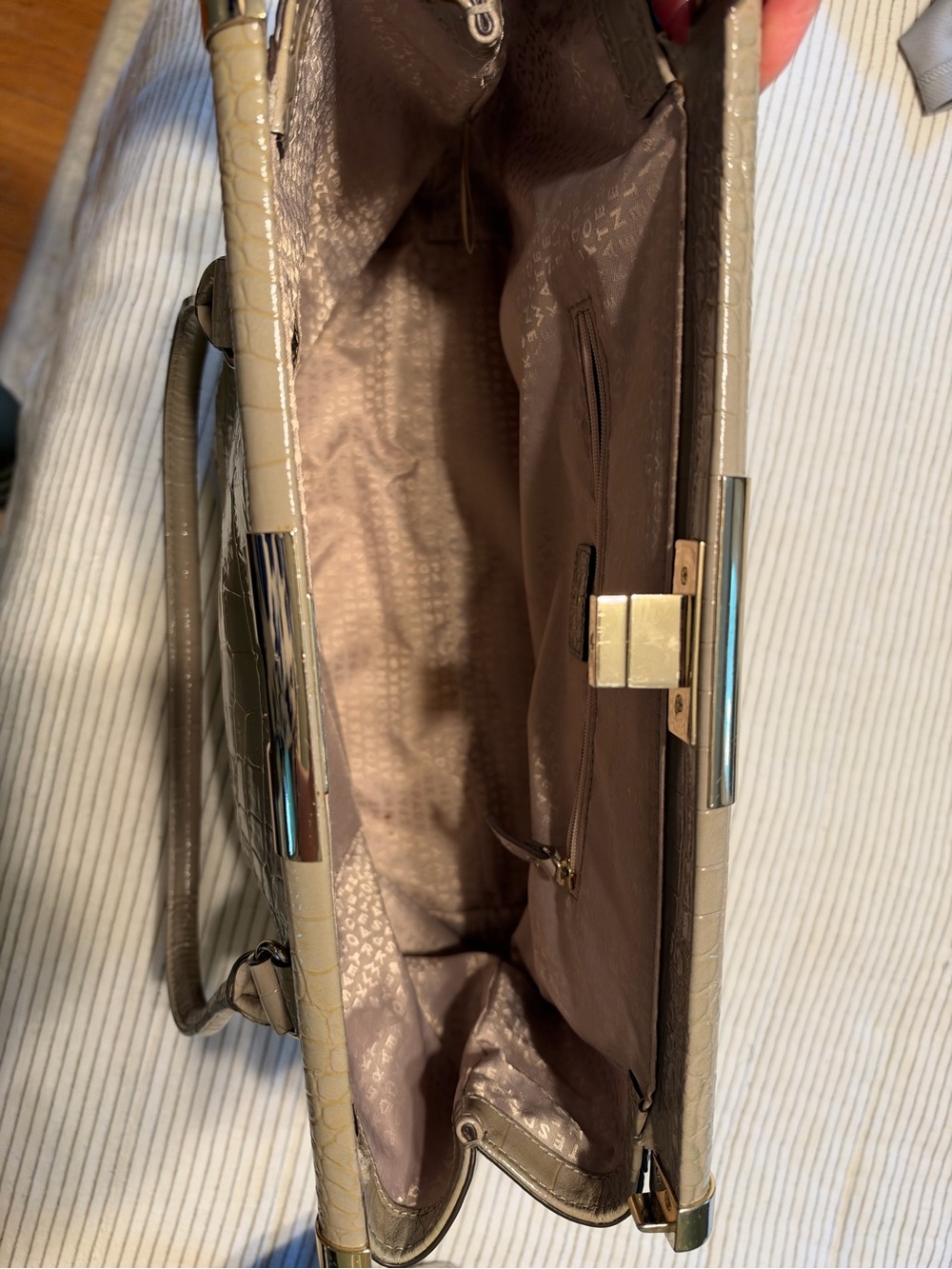 kate spade Shimmery Croc-Embossed Satchel in Taupe - Picture 3 of 5